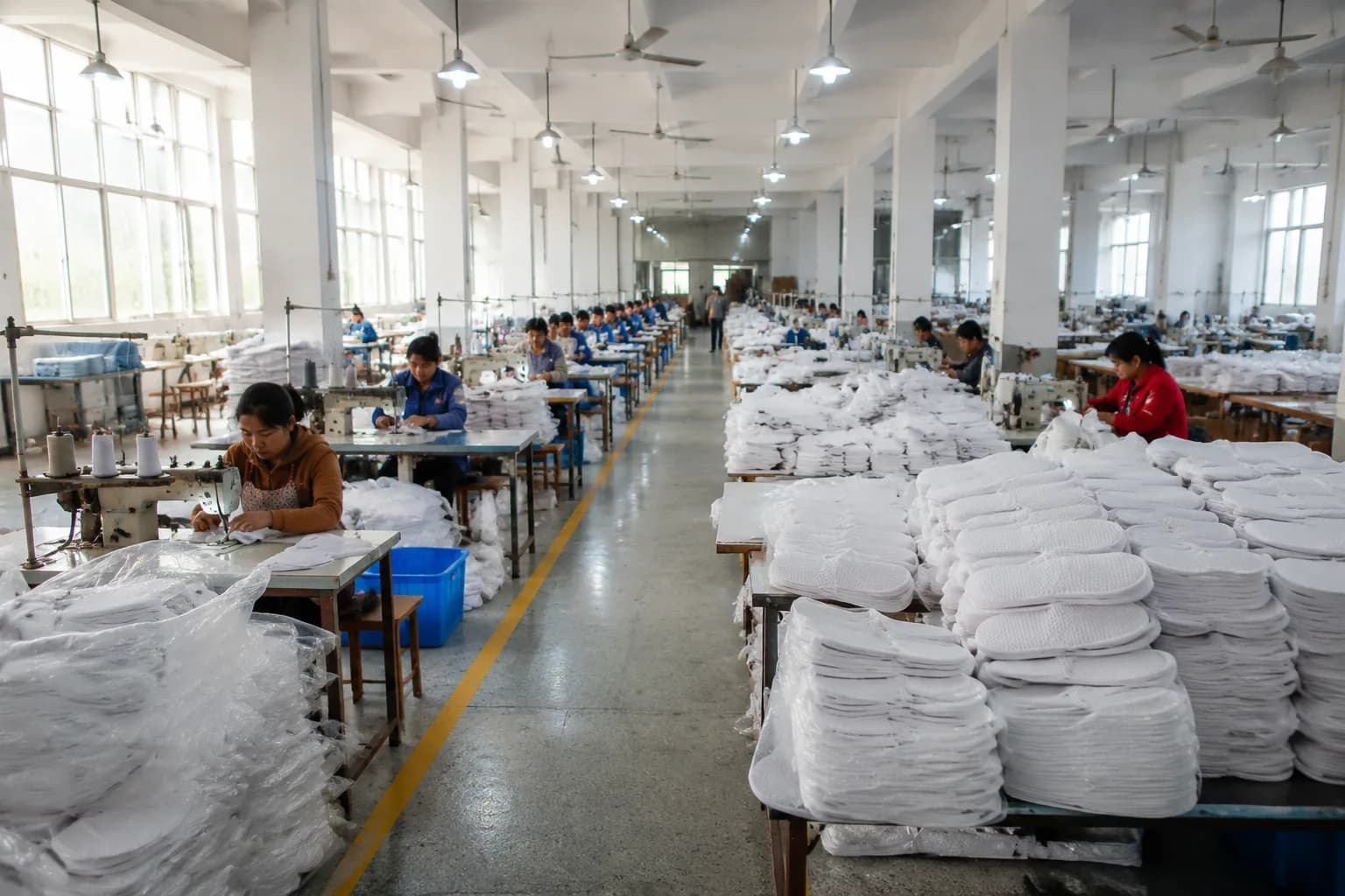 Hotel slippers production floor