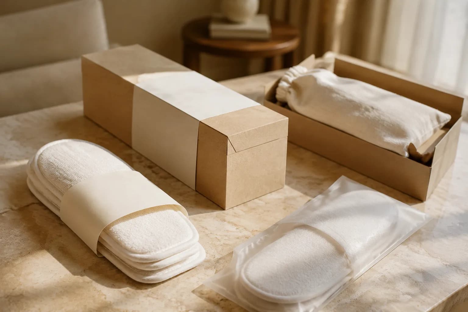 Hotel slippers packaging options