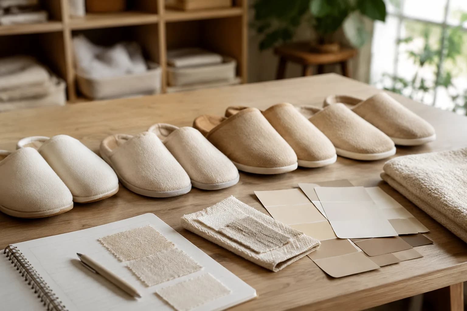 Hotel slipper sample development bench
